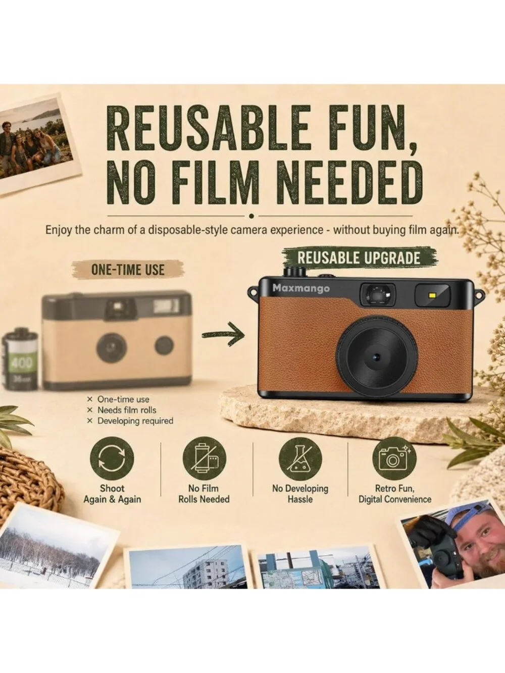 Vintage 12MP Digital Camera - Retro Screenless Design, 8GB SD Card Included